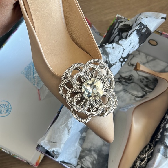 Jeffery Campbell x REVOLVE Viviana Mules in satin creme with rhinestones - Picture 8 of 12